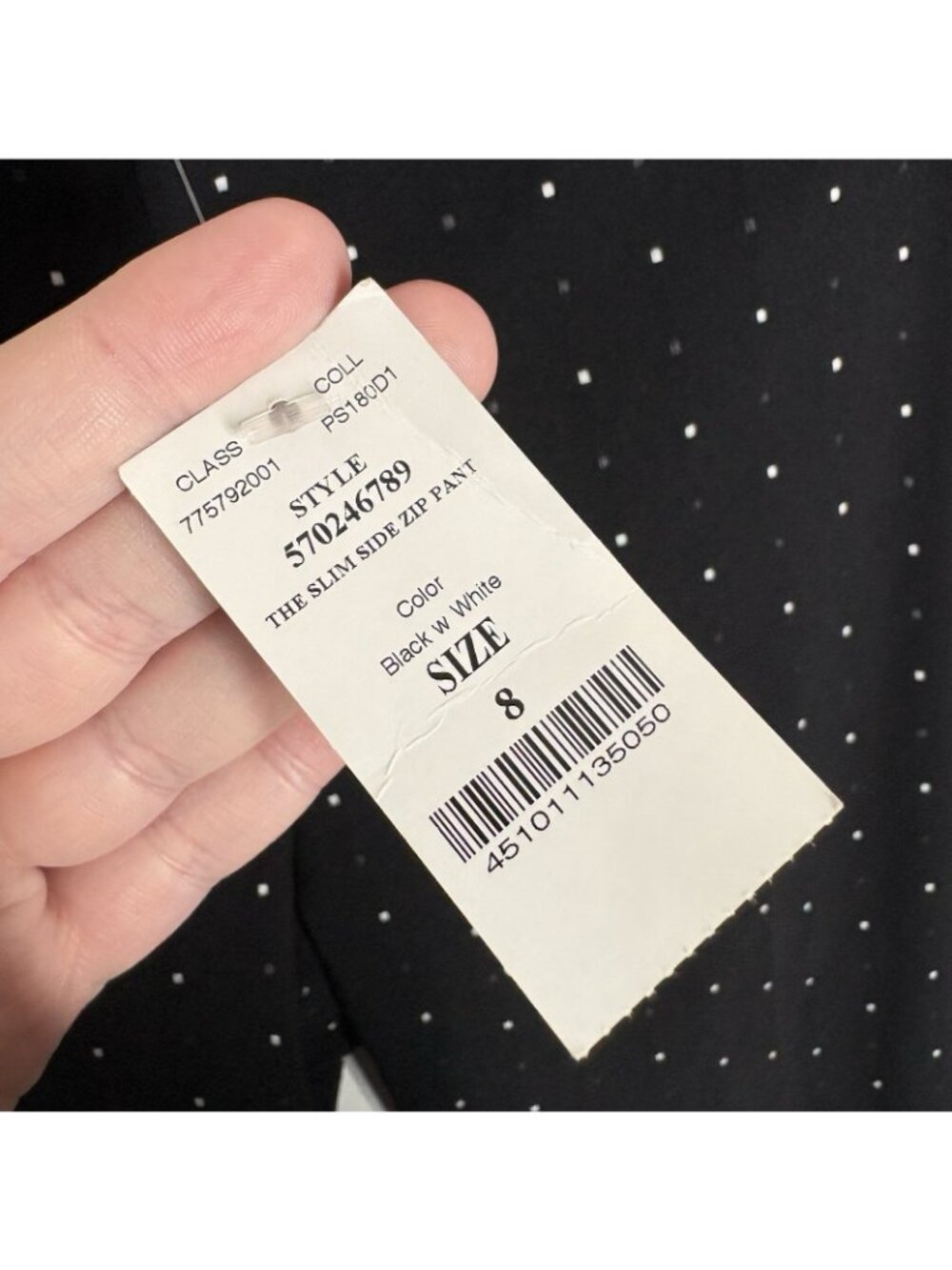 White House Black Market Womn 8 Black White Dot Print The Slim Side Zip Pant NWT - Picture 10 of 12